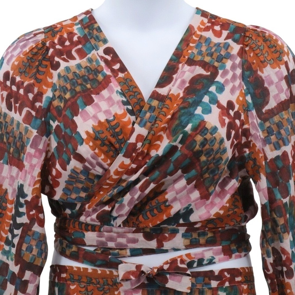 Anthropologie Multicolor Print Wrap Top Midi Skirt Set Long Sleeve Size 22W - Picture 4 of 10